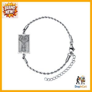 Sterling Silver Tarot Bracelet Adjustable Chain Lovers Tree of Life Pendant
